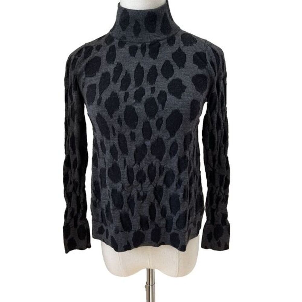 Akris Punto Sweater Womens 2 Wool Jacquard Mock Neck Gray Black Spotted Pullover